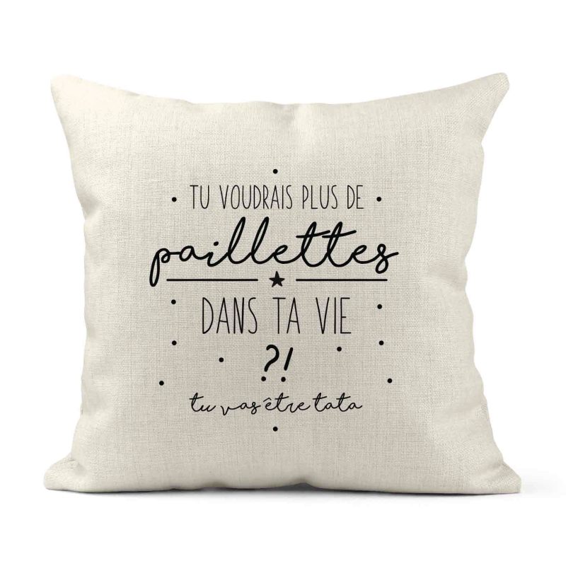 Housse de coussin - Lin - Décoration - imprimé Citation humour Tu vas être tata