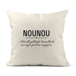 Housse de coussin - Lin - Décoration - imprimé Citation humour Nounou adorable petite fée bienveillante