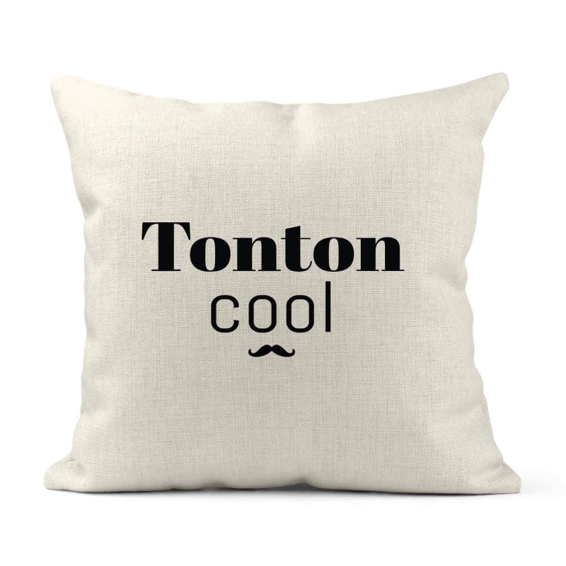 Housse de coussin - Lin - Décoration - imprimé Citation humour Tonton cool