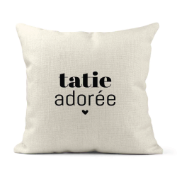 Housse de coussin - Lin - Décoration - imprimé Citation humour Tatie adorée