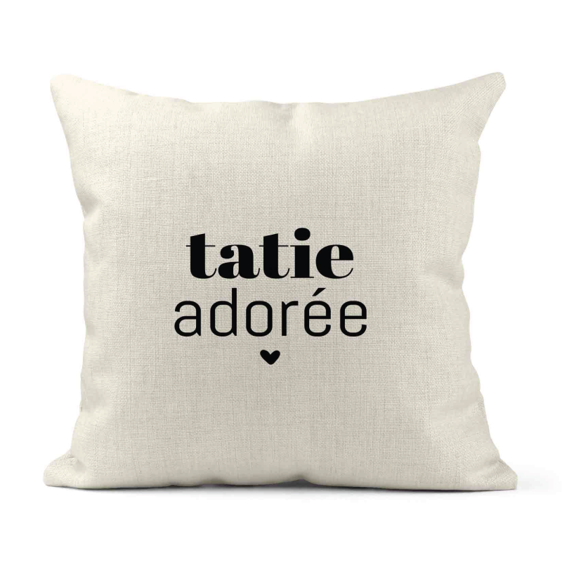 Housse de coussin - Lin - Décoration - imprimé Citation humour Tatie adorée