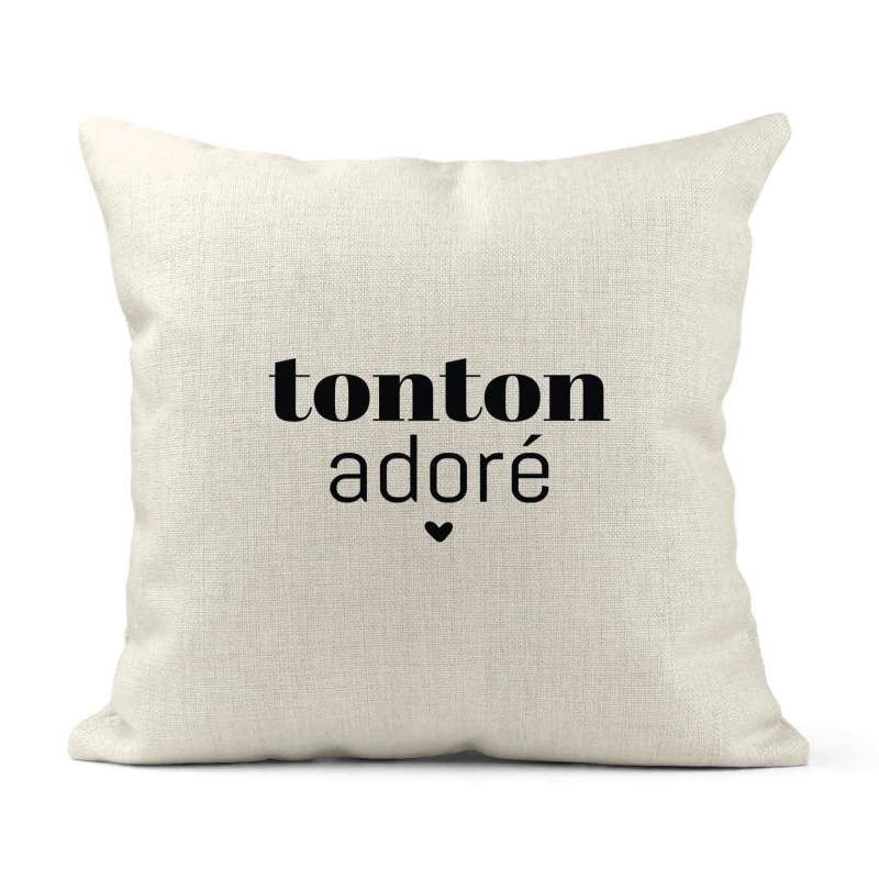 Housse de coussin - Lin - Décoration - imprimé Citation humour Tonton adoré