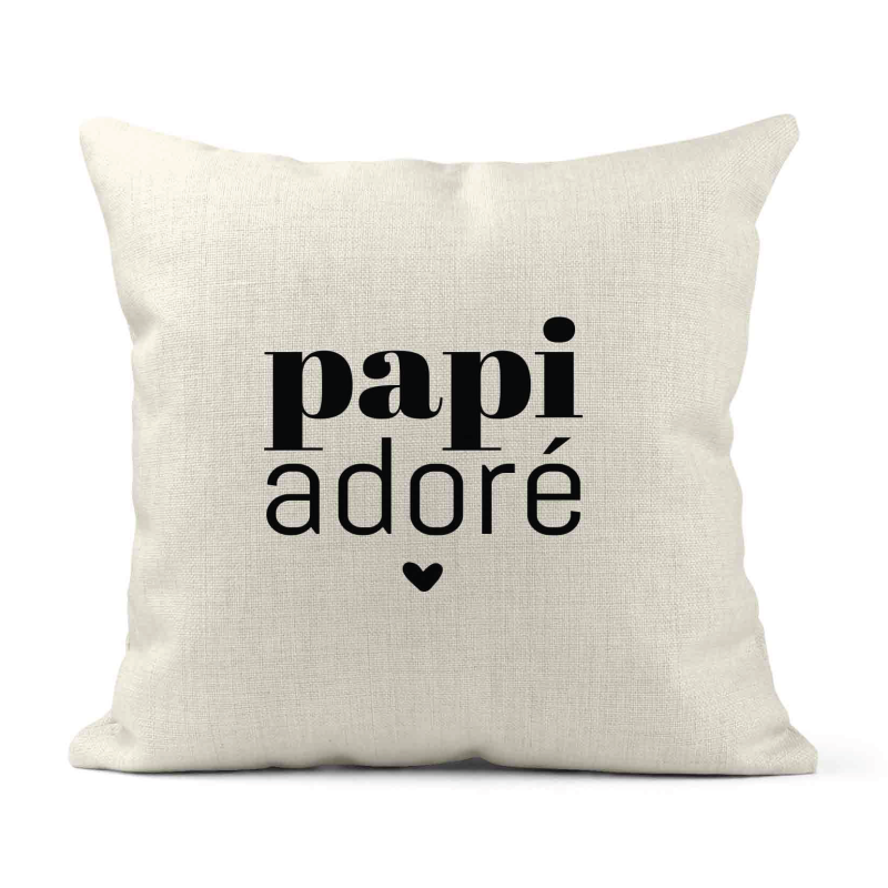 Housse de coussin - Lin - Décoration - imprimé Citation humour Papi adoré