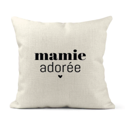 Housse de coussin - Lin - Décoration - imprimé Citation humour Mamie adorée