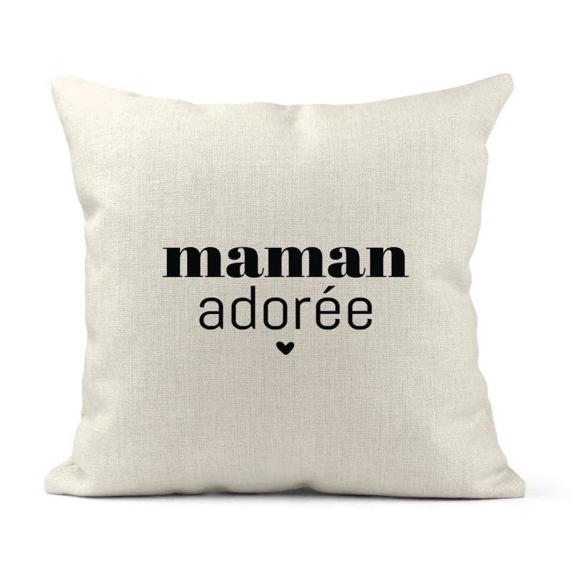 Housse de coussin - Lin - Décoration - imprimé Citation humour Maman adorée