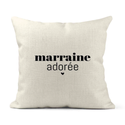 Housse de coussin - Lin - Décoration - imprimé Citation humour Marraine adorée