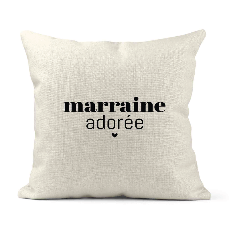 Housse de coussin - Lin - Décoration - imprimé Citation humour Marraine adorée
