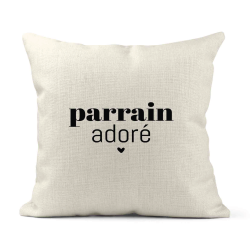 Housse de coussin - Lin - Décoration - imprimé Citation humour Parrain adoré