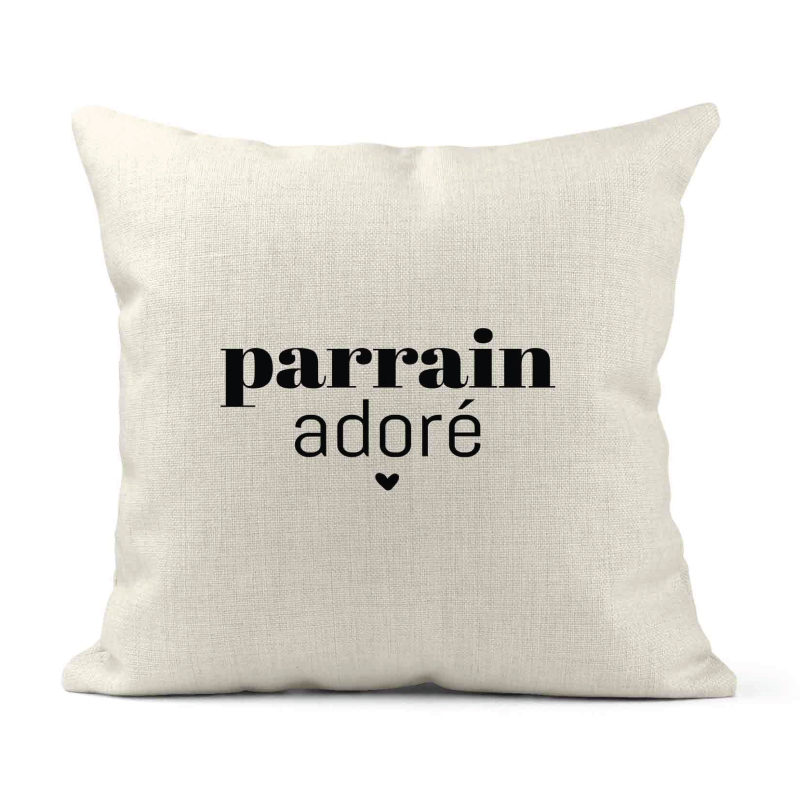 Housse de coussin - Lin - Décoration - imprimé Citation humour Parrain adoré