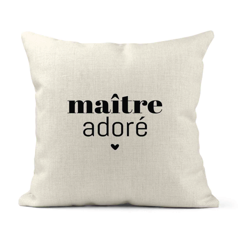 Housse de coussin - Lin - Décoration - imprimé Citation humour Maître adoré