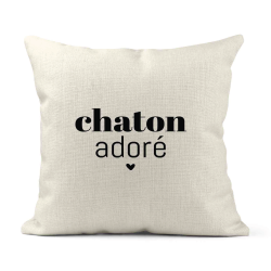 Housse de coussin - Lin - Décoration - imprimé Citation humour Chaton adoré