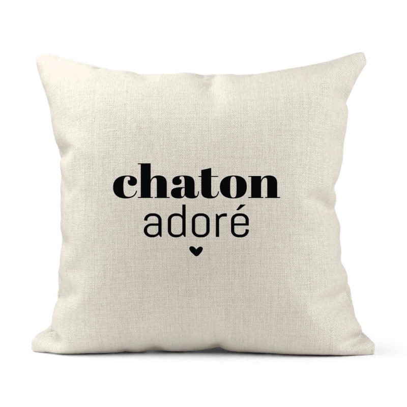 Housse de coussin - Lin - Décoration - imprimé Citation humour Chaton adoré