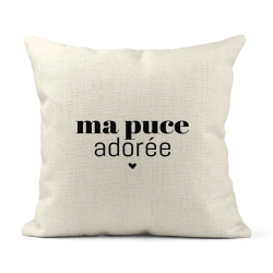 Housse de coussin - Lin - Décoration - imprimé Citation humour Ma puce adorée