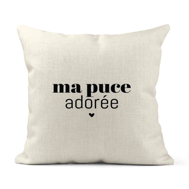 Housse de coussin - Lin - Décoration - imprimé Citation humour Ma puce adorée