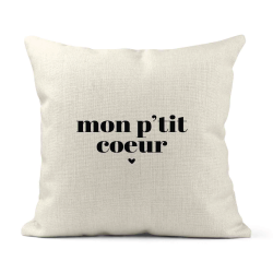 Housse de coussin - Lin - Décoration - imprimé Citation humour Mon petit coeur