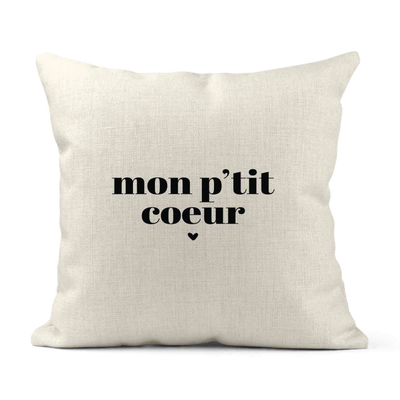Housse de coussin - Lin - Décoration - imprimé Citation humour Mon petit coeur