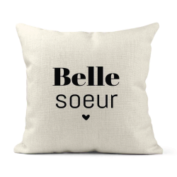 Housse de coussin - Lin - Décoration - imprimé Citation humour Belle soeur