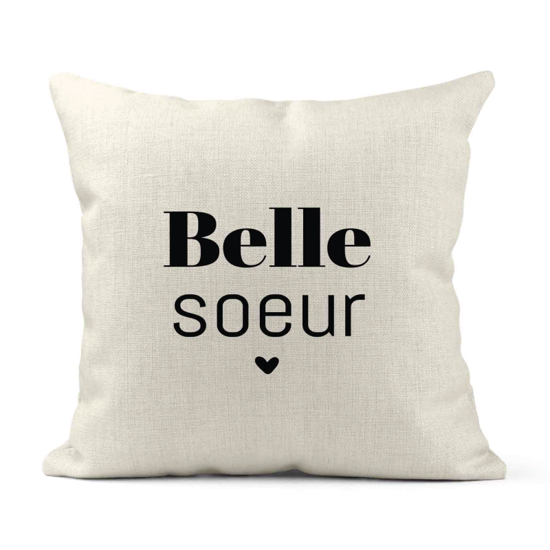 Housse de coussin - Lin - Décoration - imprimé Citation humour Belle soeur