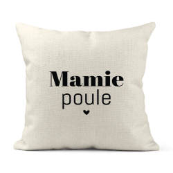Housse de coussin - Lin - Décoration - imprimé Citation humour Mamie poule