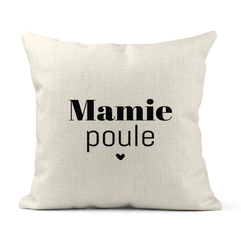 Housse de coussin - Lin - Décoration - imprimé Citation humour Mamie poule