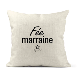 Housse de coussin - Lin - Décoration - imprimé Citation humour Fée marraine