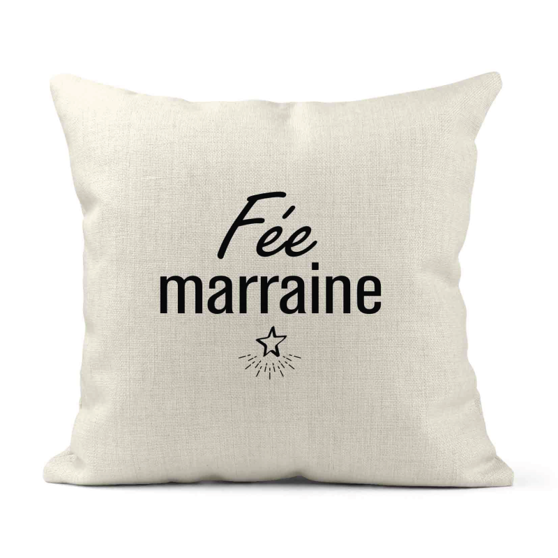 Housse de coussin - Lin - Décoration - imprimé Citation humour Fée marraine