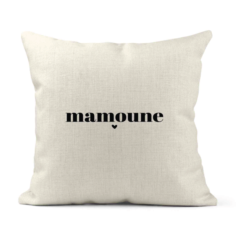 Housse de coussin - Lin - Décoration - imprimé Citation humour Mamoune