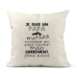 Housse de coussin - Lin - Décoration - imprimé Citation humour Je suis un papa motard carrément plus cool