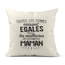 Housse de coussin - Lin - Décoration - imprimé Citation humour Les meilleures deviennent maman