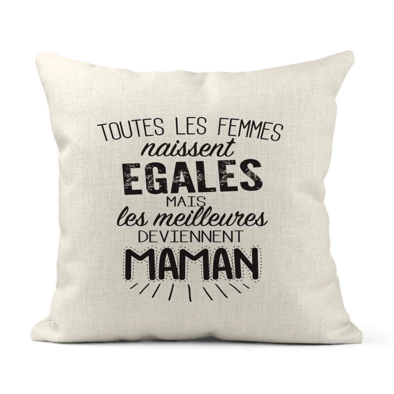 Housse de coussin - Lin - Décoration - imprimé Citation humour Les meilleures deviennent maman