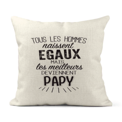 Housse de coussin - Lin - Décoration - imprimé Citation humour Les meilleurs deviennent papy