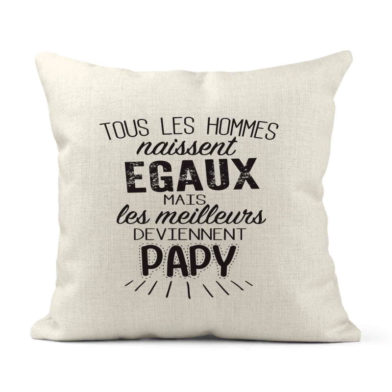 Housse de coussin - Lin - Décoration - imprimé Citation humour Les meilleurs deviennent papy