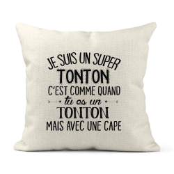 Housse de coussin - Lin - Décoration - imprimé Citation humour Je suis un super tonton