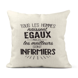 Housse de coussin - Lin - Décoration - imprimé Citation humour Les meilleurs sont infirmiers