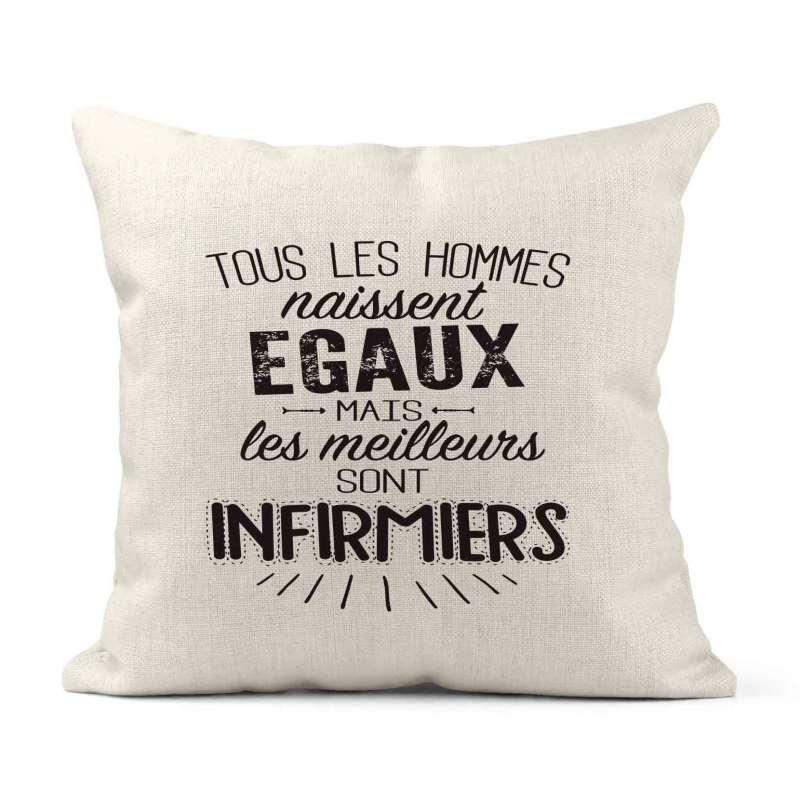 Housse de coussin - Lin - Décoration - imprimé Citation humour Les meilleurs sont infirmiers