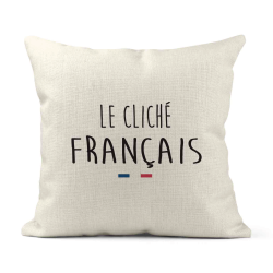 Housse de coussin - Lin - Décoration - imprimé Citation humour Le cliché français