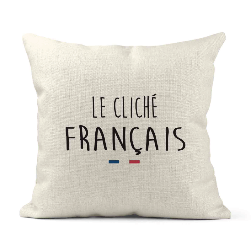 Housse de coussin - Lin - Décoration - imprimé Citation humour Le cliché français