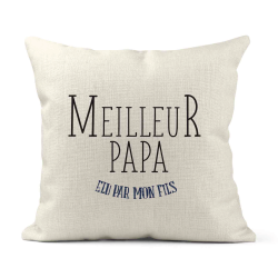 Housse de coussin - Lin - Décoration - imprimé Citation humour Meilleur papa élu par mon fils