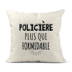 Housse de coussin - Lin - Décoration - imprimé Citation humour Policière plus que formidable