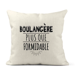 Housse de coussin - Lin - Décoration - imprimé Citation humour Boulangère plus que formidable