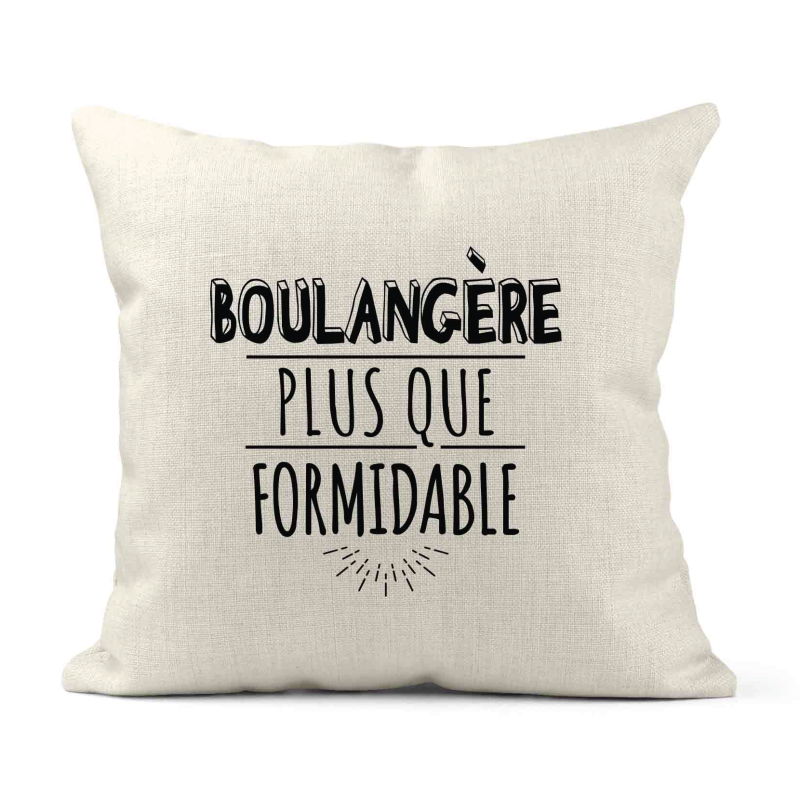 Housse de coussin - Lin - Décoration - imprimé Citation humour Boulangère plus que formidable