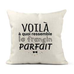 Housse de coussin - Lin - Décoration - imprimé Citation humour Voila a quoi ressemble le frangin parfait