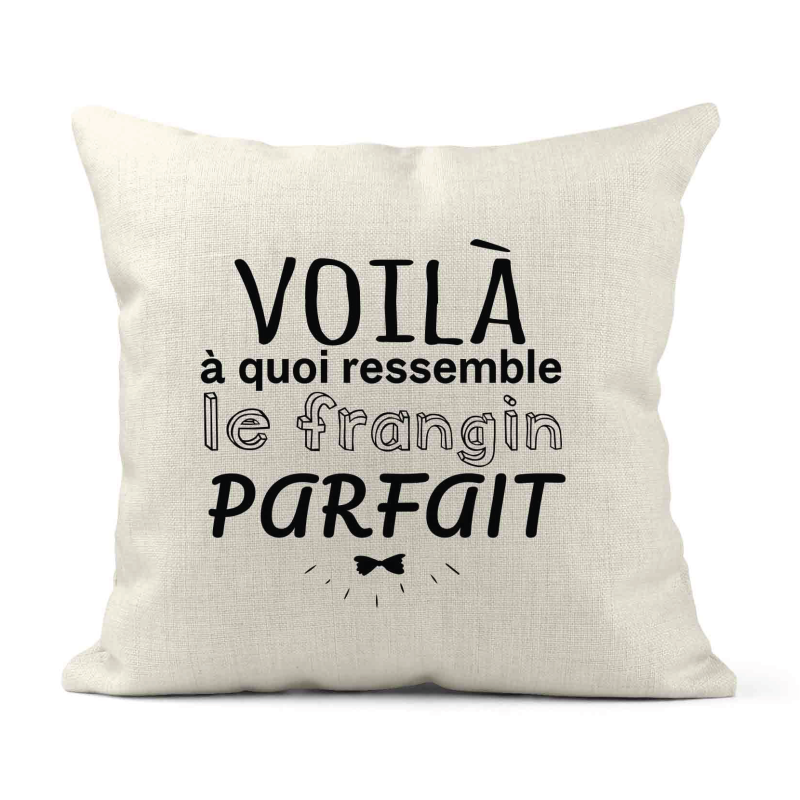 Housse de coussin - Lin - Décoration - imprimé Citation humour Voila a quoi ressemble le frangin parfait