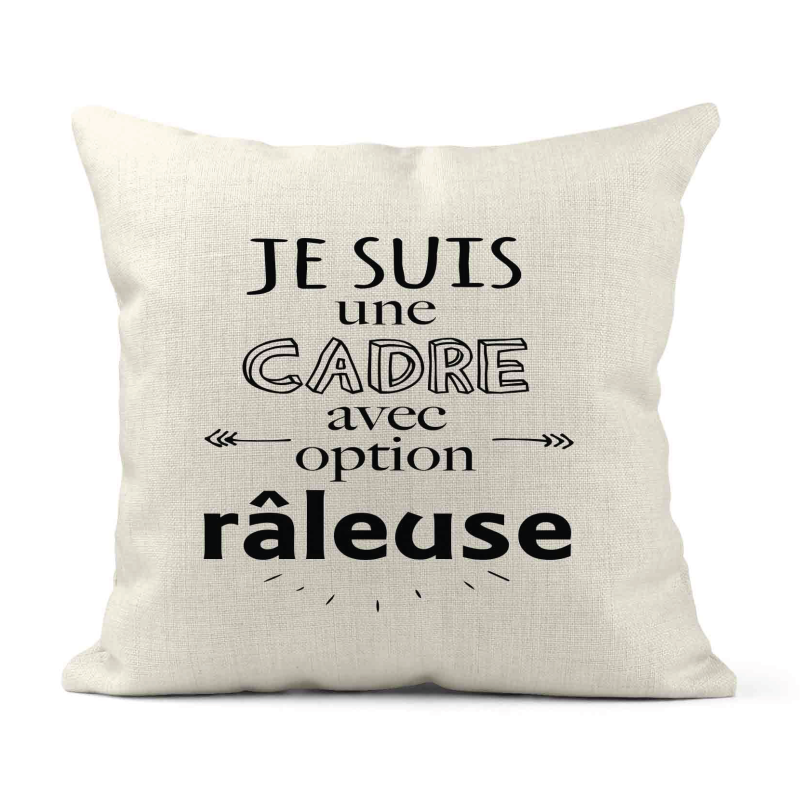 Housse de coussin - Lin - Décoration - imprimé Citation humour Cadre avec option râleuse