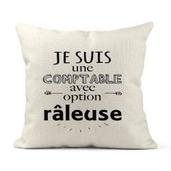 Housse de coussin - Lin - Décoration - imprimé Citation humour Comptable avec option râleuse