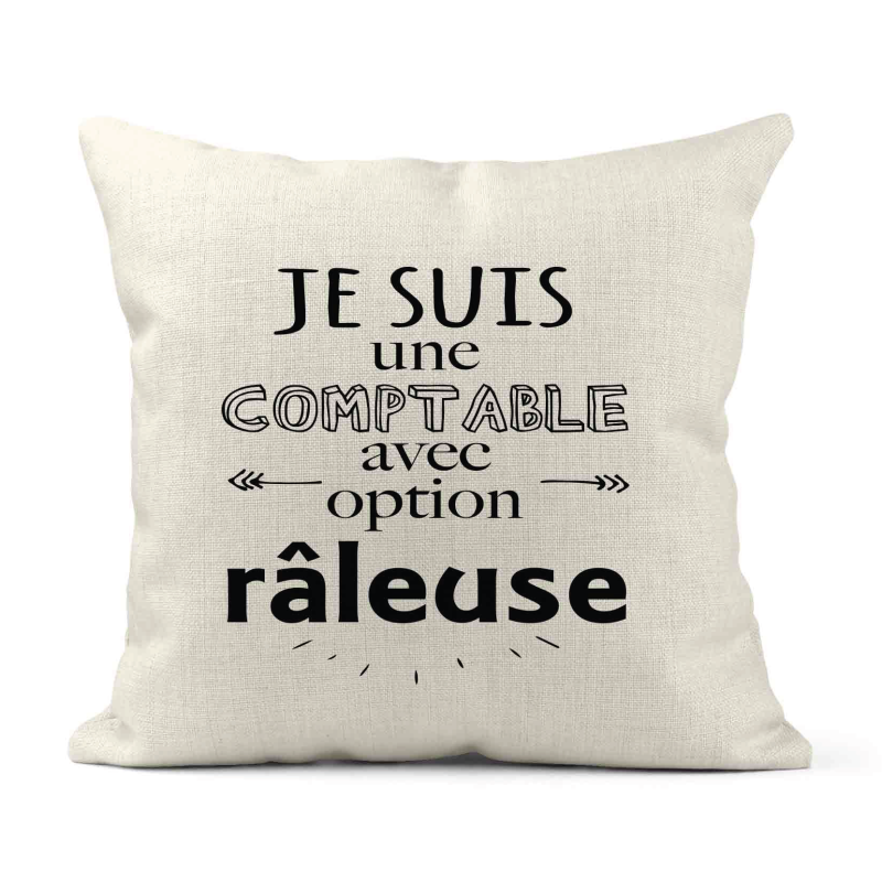Housse de coussin - Lin - Décoration - imprimé Citation humour Comptable avec option râleuse
