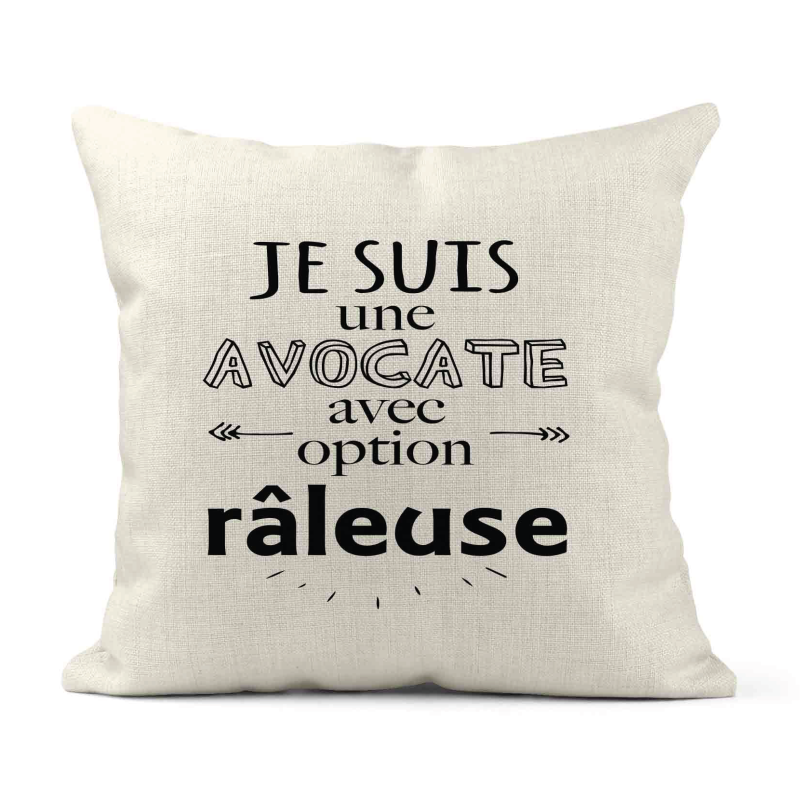 Housse de coussin - Lin - Décoration - imprimé Citation humour Avocate avec option râleuse