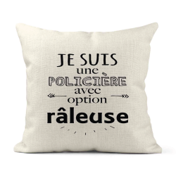 Housse de coussin - Lin - Décoration - imprimé Citation humour Policière avec option râleuse