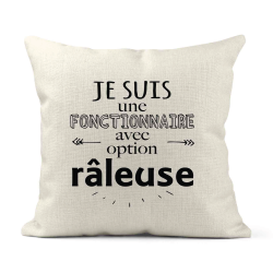 Housse de coussin - Lin - Décoration - imprimé Citation humour Fonctionnaire avec option râleuse