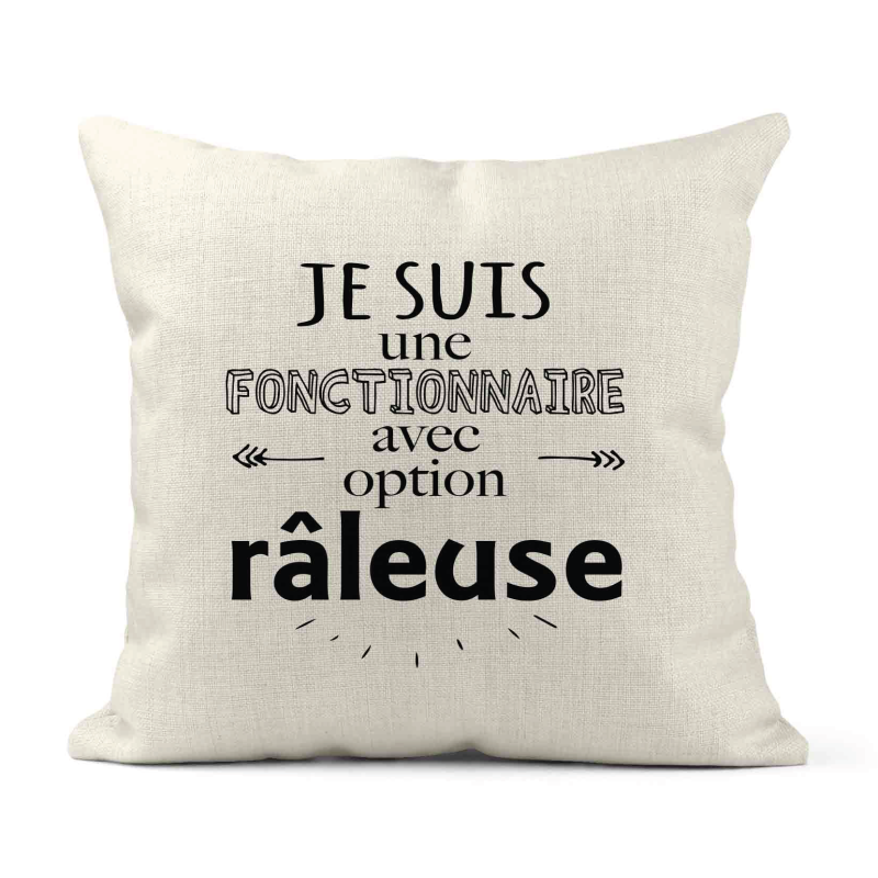 Housse de coussin - Lin - Décoration - imprimé Citation humour Fonctionnaire avec option râleuse